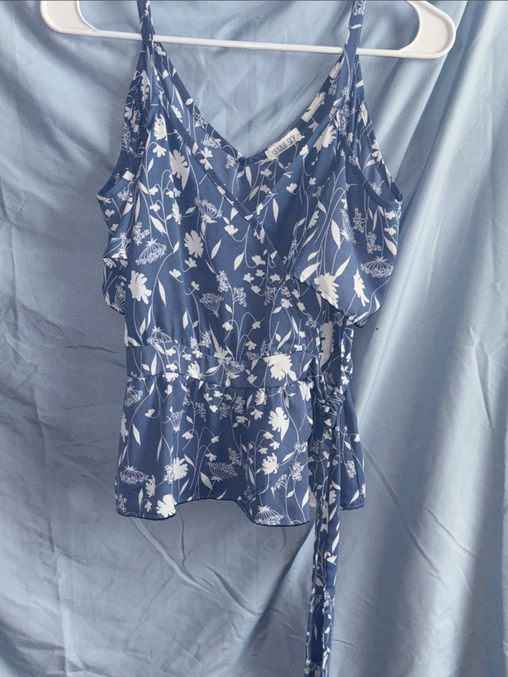 Sienna Sky Blue Floral Wrap Camisole with Tie Waist
